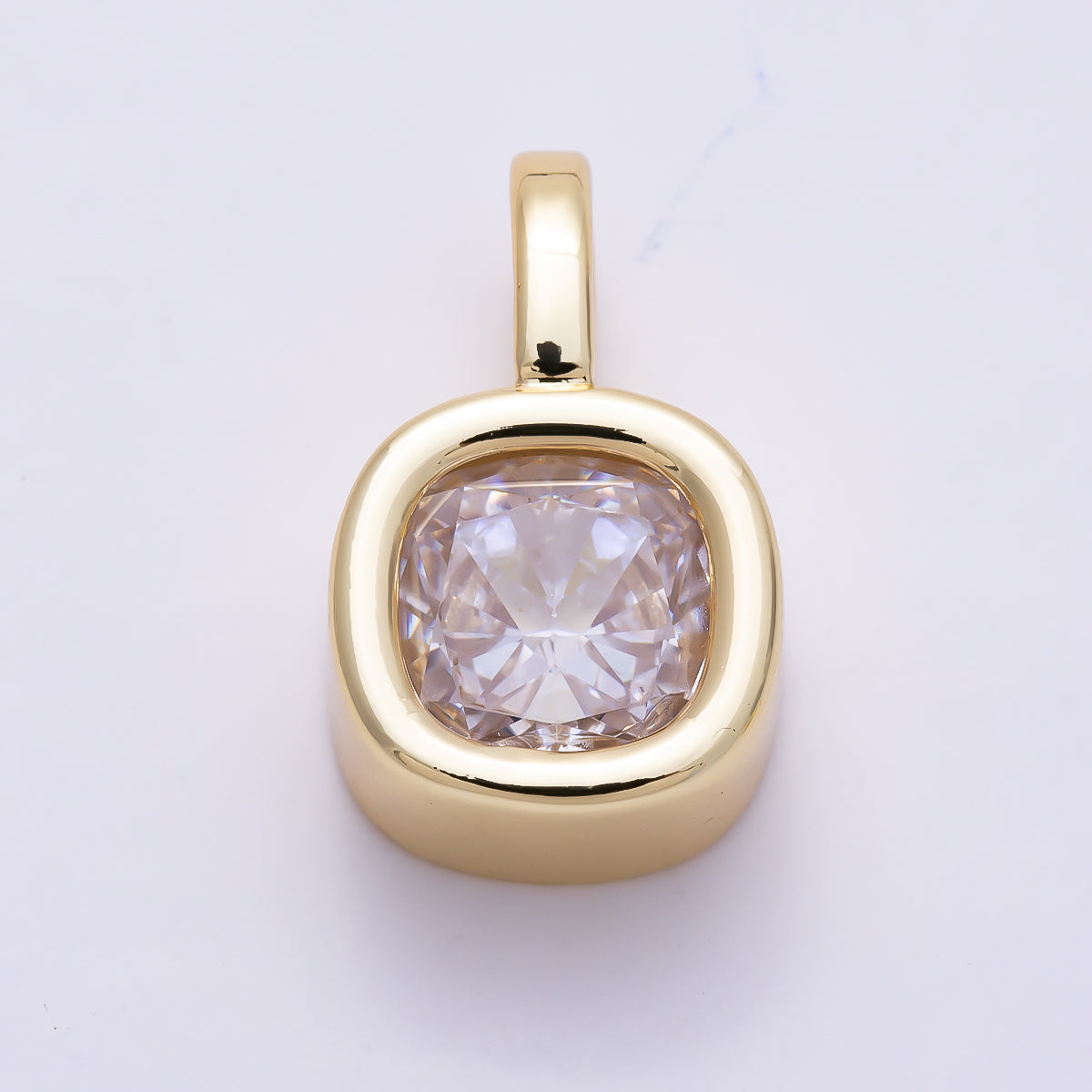 16K Gold Filled 22mm Clear Solitaire Cushion CZ Bezel-Set Pendant | Charms-02091
