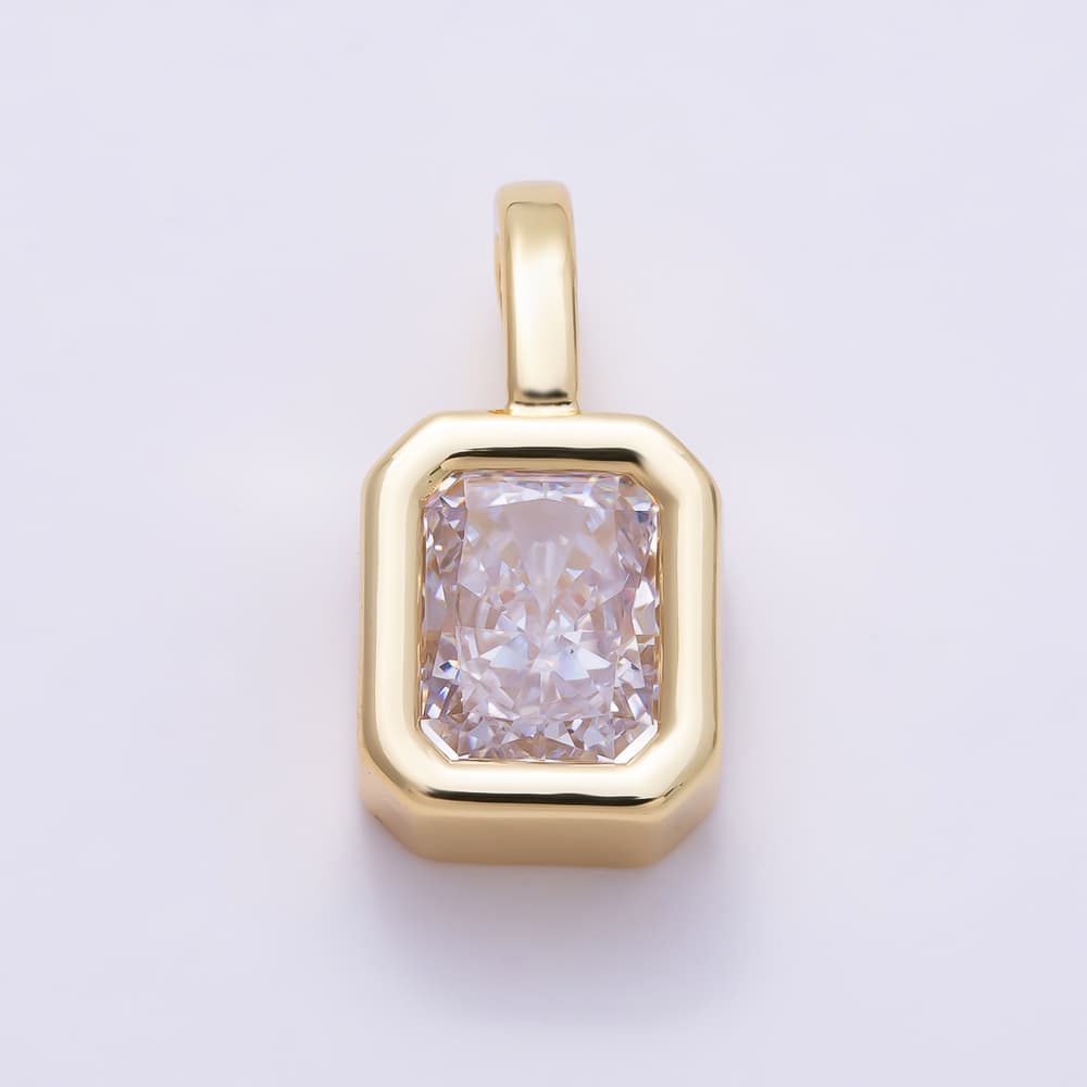 16K Gold Filled 22mm Clear Solitaire CZ Rectangular Bezel Set Pendant | Charms-02092