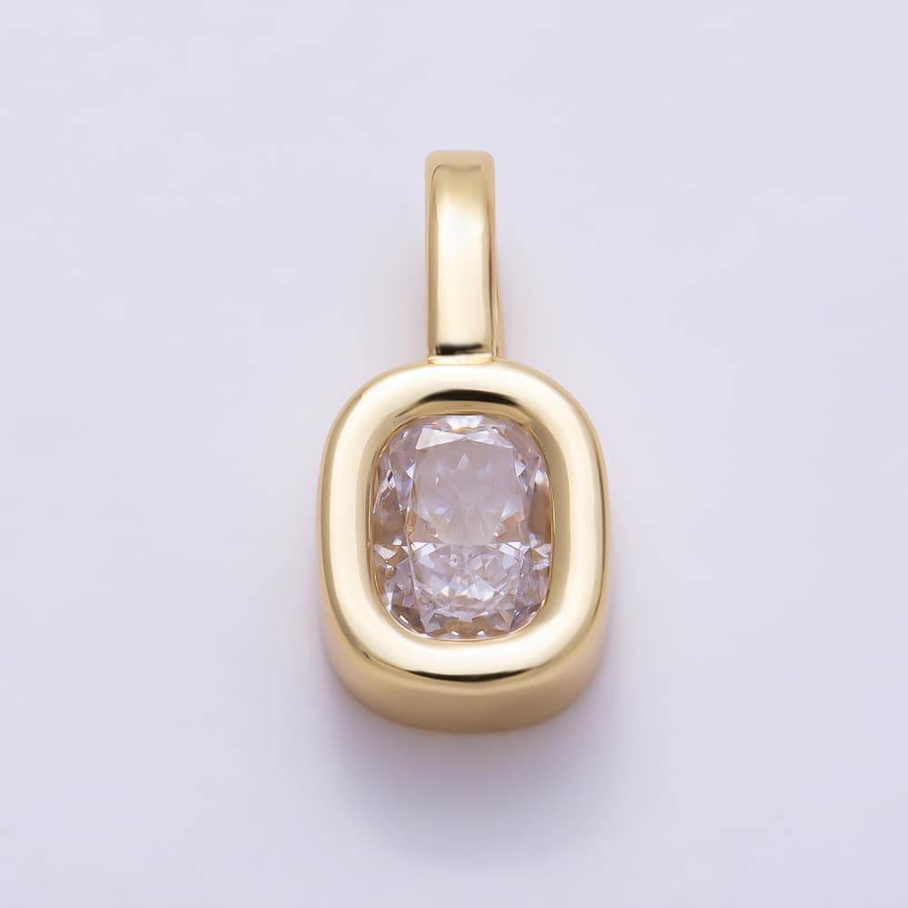 16K Gold Filled 21mm Clear Solitaire CZ Round Rectangular Bezel Set Pendant | Charms-02093
