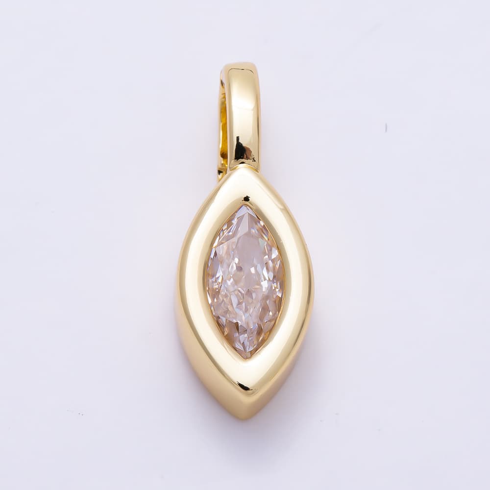 16K Gold Filled 26mm Clear Marquise CZ Bezel Set Pendant | Charms-02094