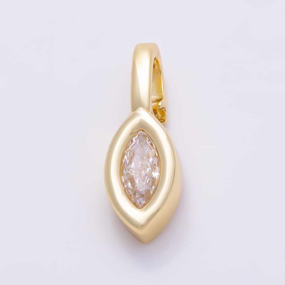 16K Gold Filled 24mm Clear Marquise CZ Minimalist Bezel Set Pendant | Charms-02095