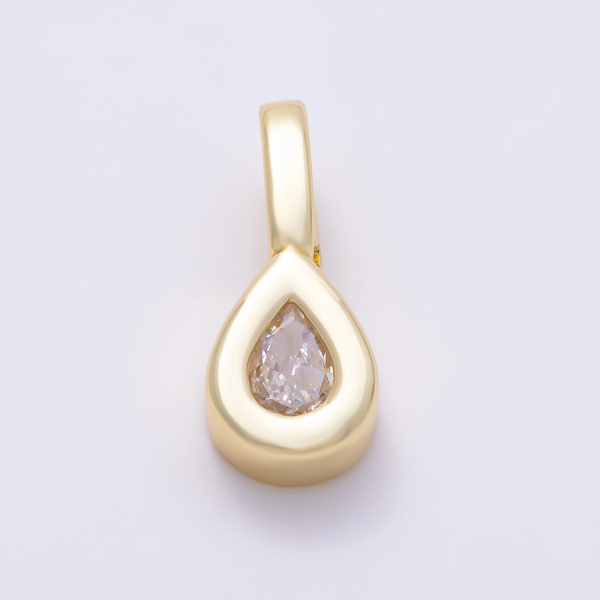 16K Gold Filled 20mm Clear Pear-Cut Clear CZ Bezel Teardrop Pendant | Charms-02096