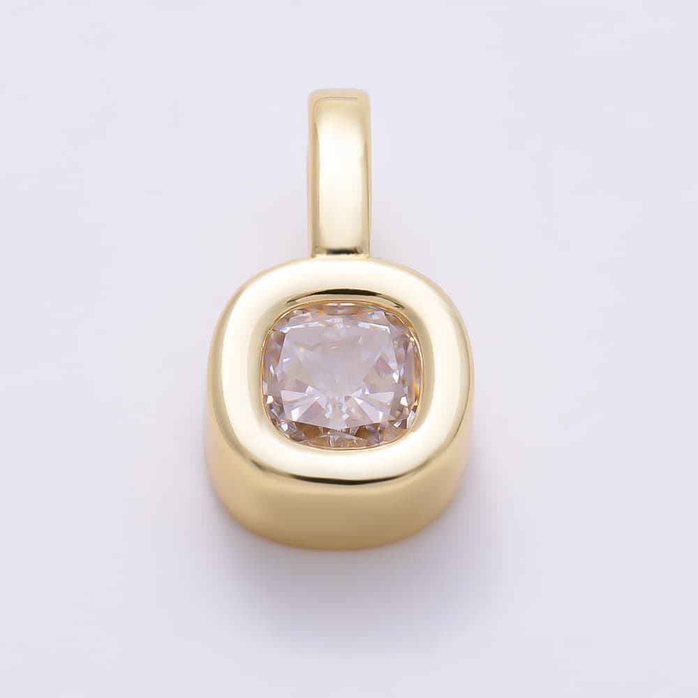 16K Gold Filled 19mm Clear Cushion CZ Minimalist Square Bezel Set Pendant | Charms-02097