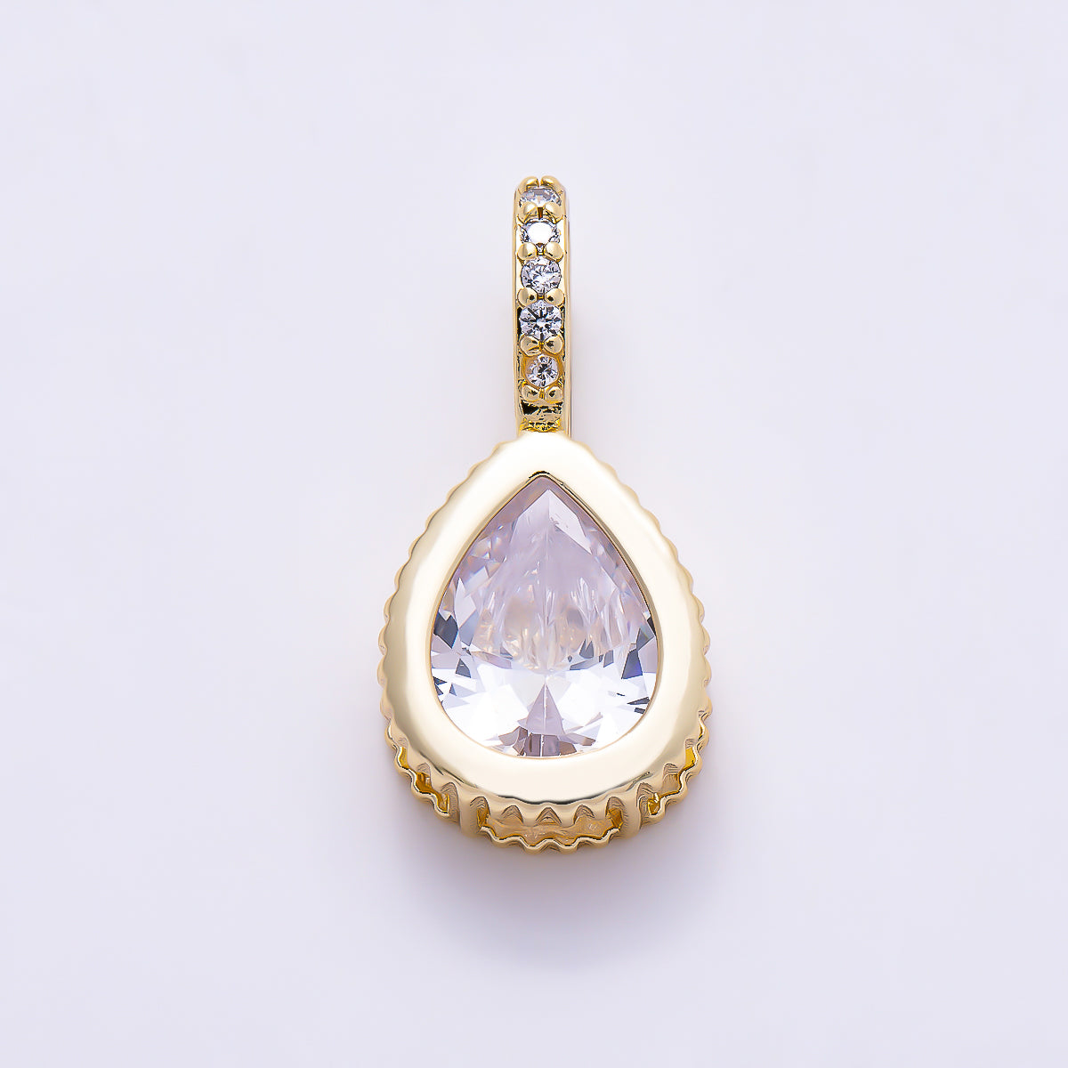 16K Gold Filled 21mm Pear Cut Clear CZ Bezel Pendant | Charms-02098
