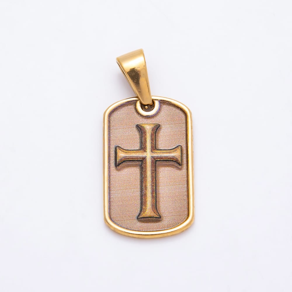 PVD Stainless Steel 26mm Vintage Tag Cross Religious Pendant | Charms-02099