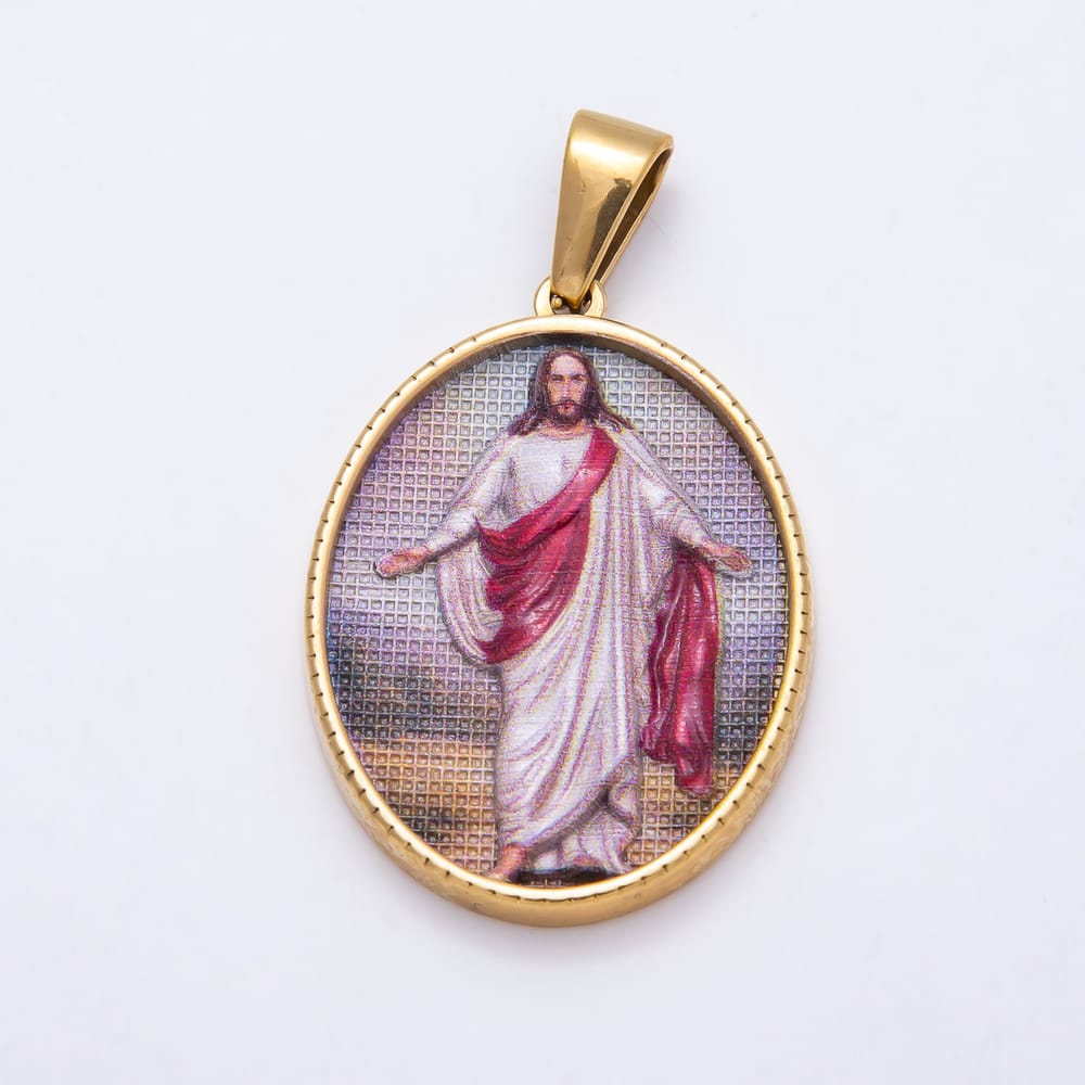 PVD Stainless Steel 35mm Oval Religious Jesus Medallion Pendant | Charms-02100