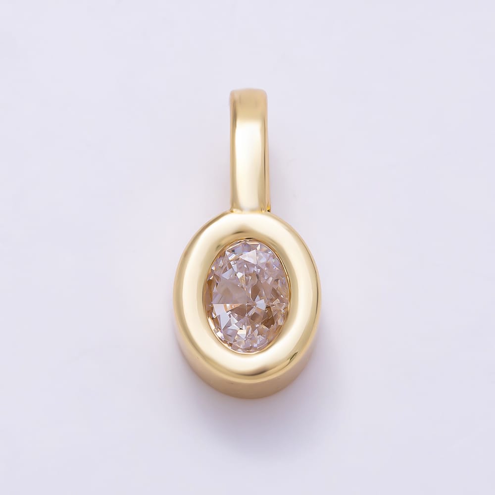 16K Gold Filled 20mm Oval Bezel Set Clear CZ Solitaire Pendant | Charms-02102
