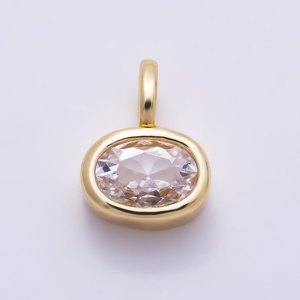 16K Gold Filled 11mm Clear CZ Oval Bezel Mini Pendant in Gold & Silver | Charms-02103 Charms-02104