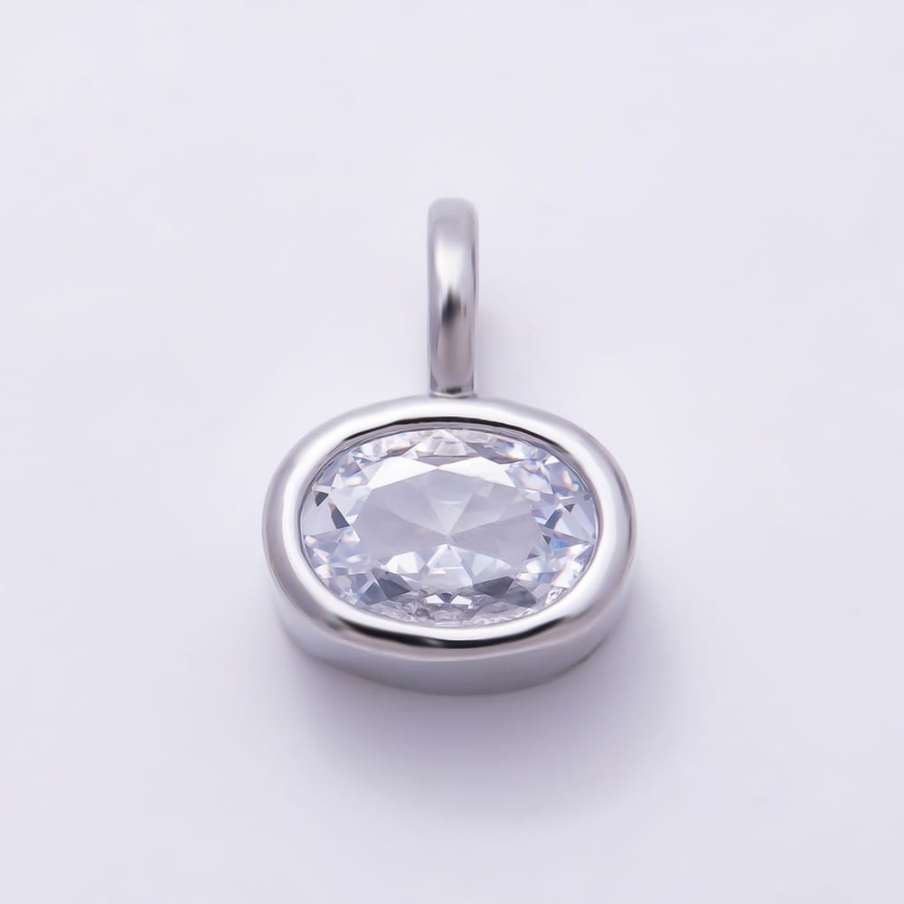 16K Gold Filled 11mm Clear CZ Oval Bezel Mini Pendant in Gold & Silver | Charms-02103 Charms-02104