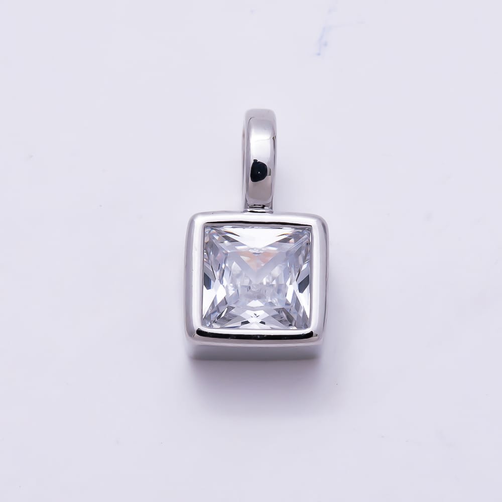 16K Gold Filled 12mm Princess Cut Square CZ Bezel Solitaire Pendant | Charms-02105 - Charms-02106
