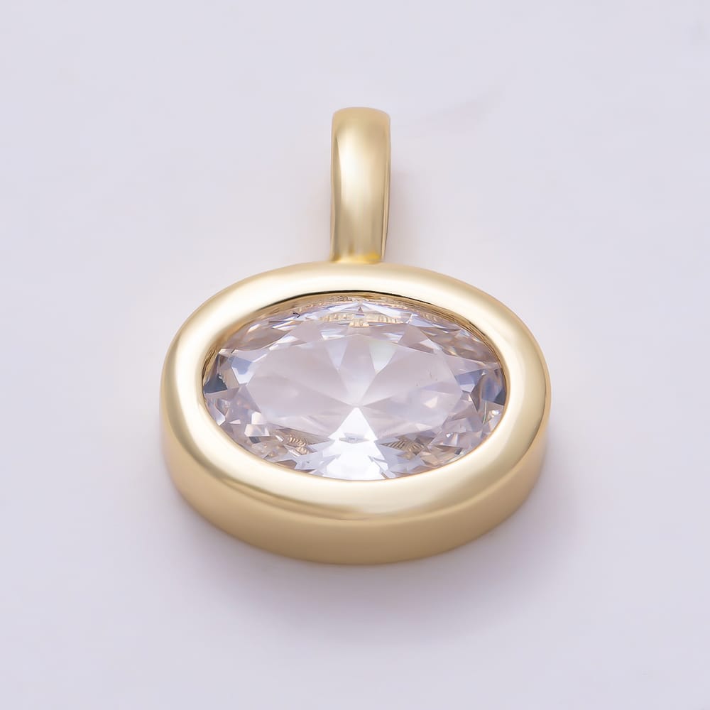 16K Gold Filled 18mm Oval Cut Solitaire Clear CZ Bezel Set Pendant | Charms-02107 - Charms-02108