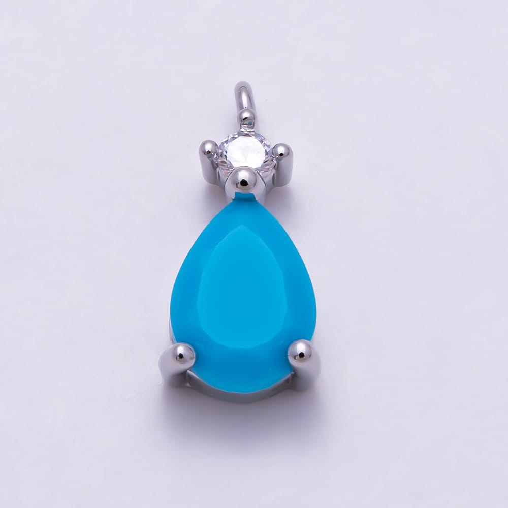 16K Gold Filled 12mm Pear Cut Turquoise Teardrop Clear CZ Accent Pendant | Charms-02109 - Charms-02110