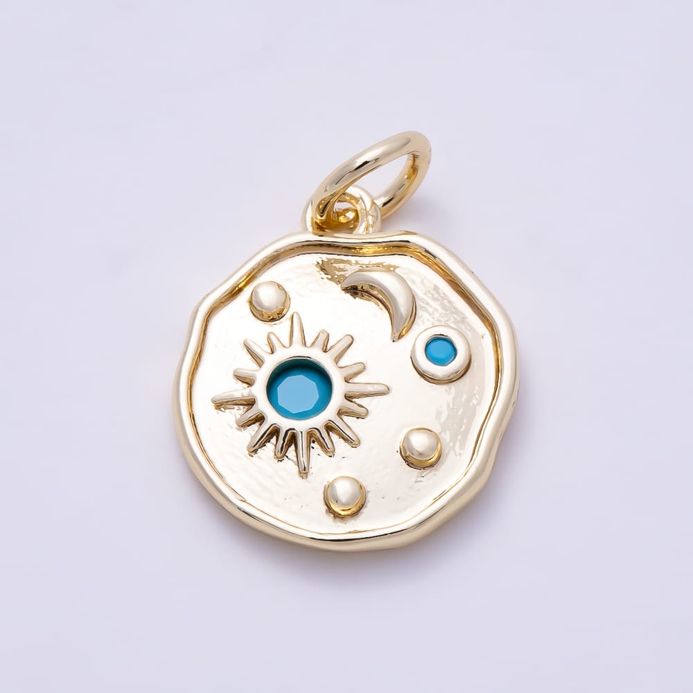 16K Gold Filled 15mm Turquoise CZ Irregular Organic Celestial Coin Charm | Charms-02119 - Charms-02120