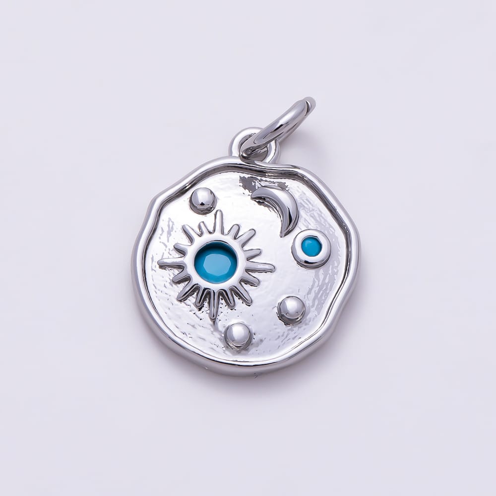 16K Gold Filled 15mm Turquoise CZ Irregular Organic Celestial Coin Charm | Charms-02119 - Charms-02120