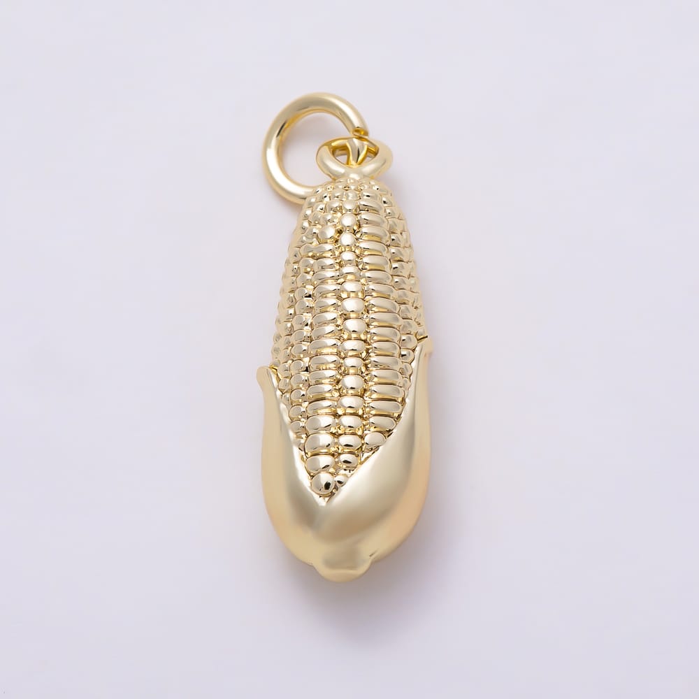 16K Gold Filled 21mm 3D Textured Sweet Corn Cob Charm | Charms-02127 - Charms-02128