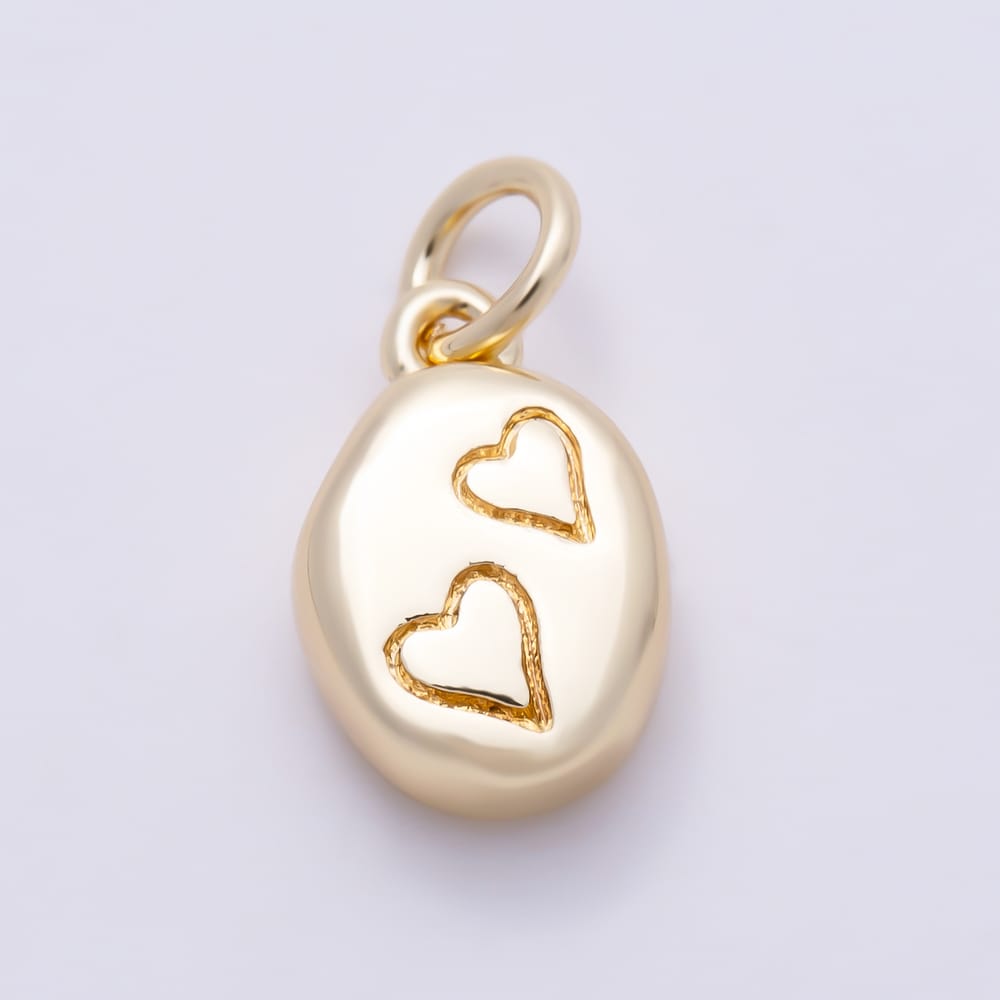 16K Gold Filled 12mm Minimalist Nugget Pebble Engraved Double Love Heart Charm | Charms-02131 - Charms-02132