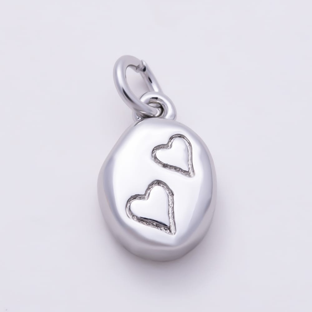 16K Gold Filled 12mm Minimalist Nugget Pebble Engraved Double Love Heart Charm | Charms-02131 - Charms-02132