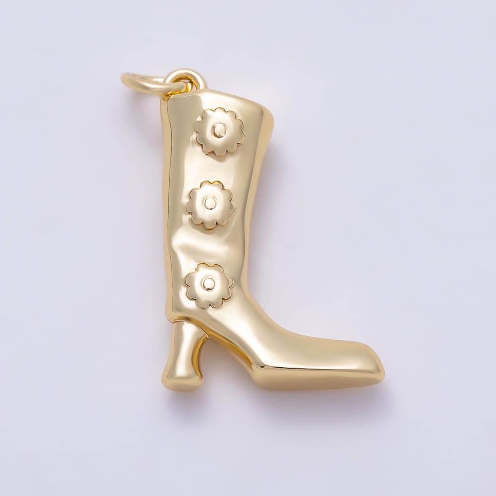 16K Gold Filled 23mm 3D High Heel Floral Boots Pendant | Charms-02134 - Charms-02135