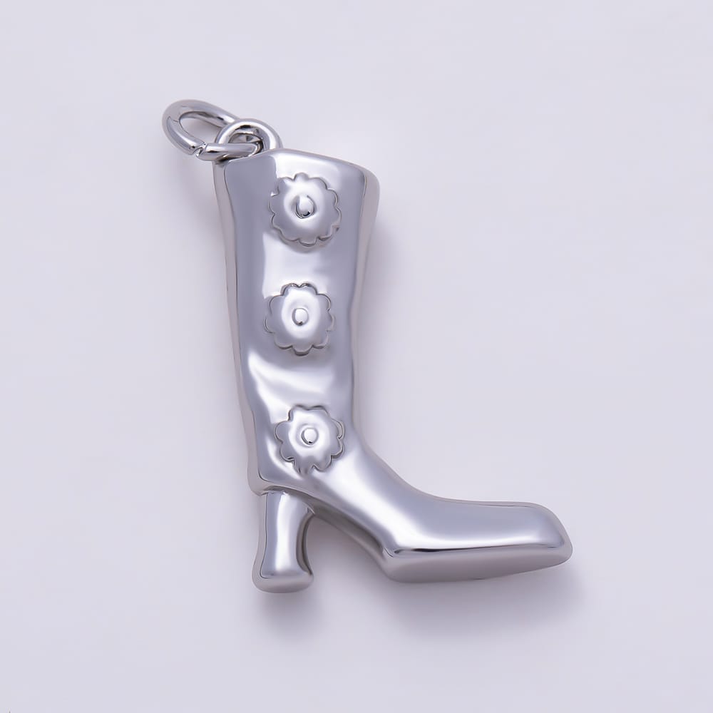 16K Gold Filled 23mm 3D High Heel Floral Boots Pendant | Charms-02134 - Charms-02135