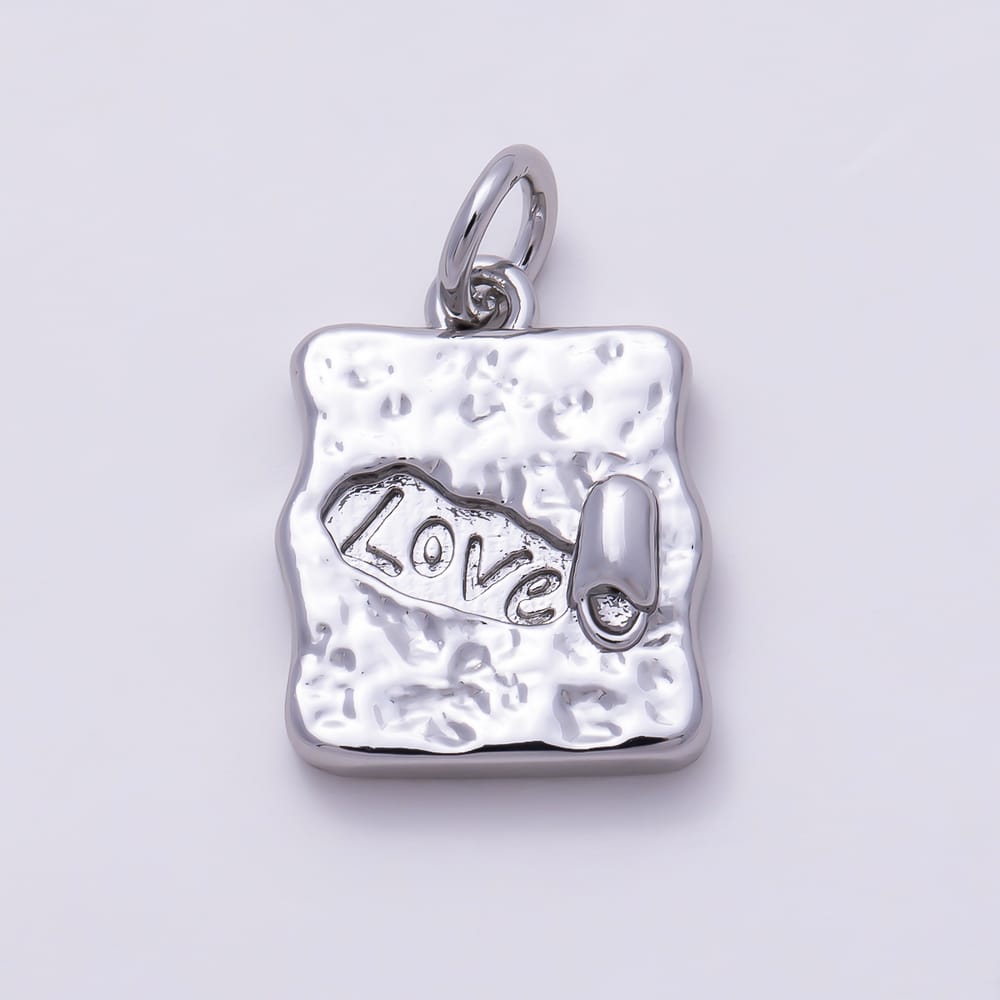 16K Gold Filled 14mm Textured Square Plate Engraved Love Tag Pendant | Charms-02138 - Charms-02139
