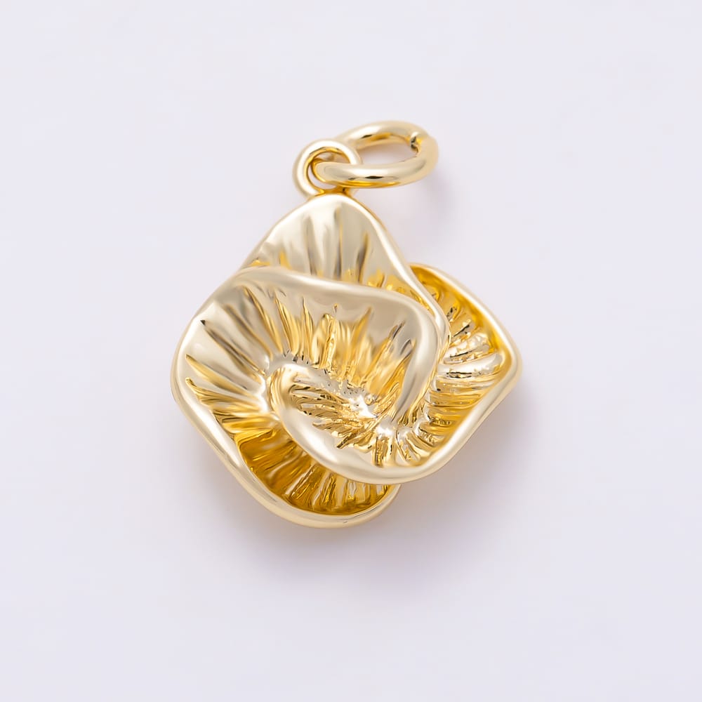 16K Gold Filled 16mm Organic 3D Wavy Mushroom Ribbed Charm | Charms-02142 - Charms-02143