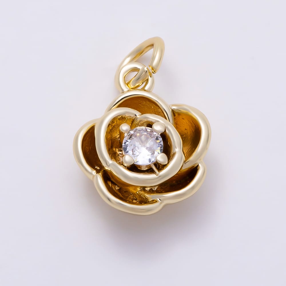 16K Gold Filled 11mm Clear CZ 3D Layered Rose Flower Mini Charm | Charms-02146 - Charms-02147
