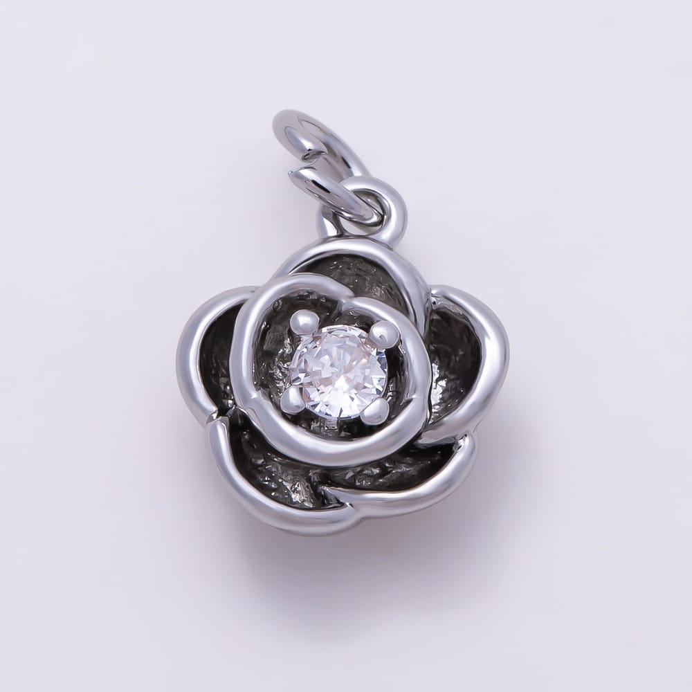 16K Gold Filled 11mm Clear CZ 3D Layered Rose Flower Mini Charm | Charms-02146 - Charms-02147