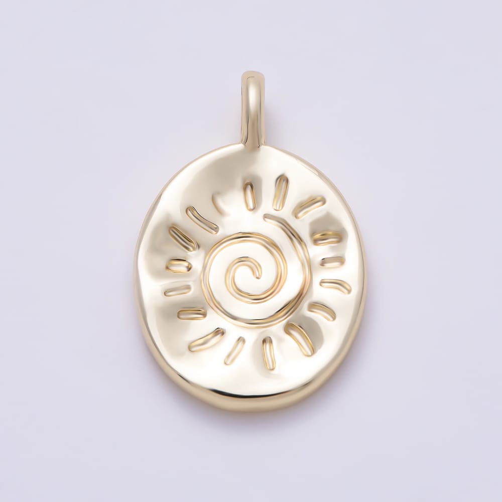 16K Gold Filled 16mm Celestial Engraved Sunburst Spiral Medallion Tag Charm | Charms-02148 - Charms-02149
