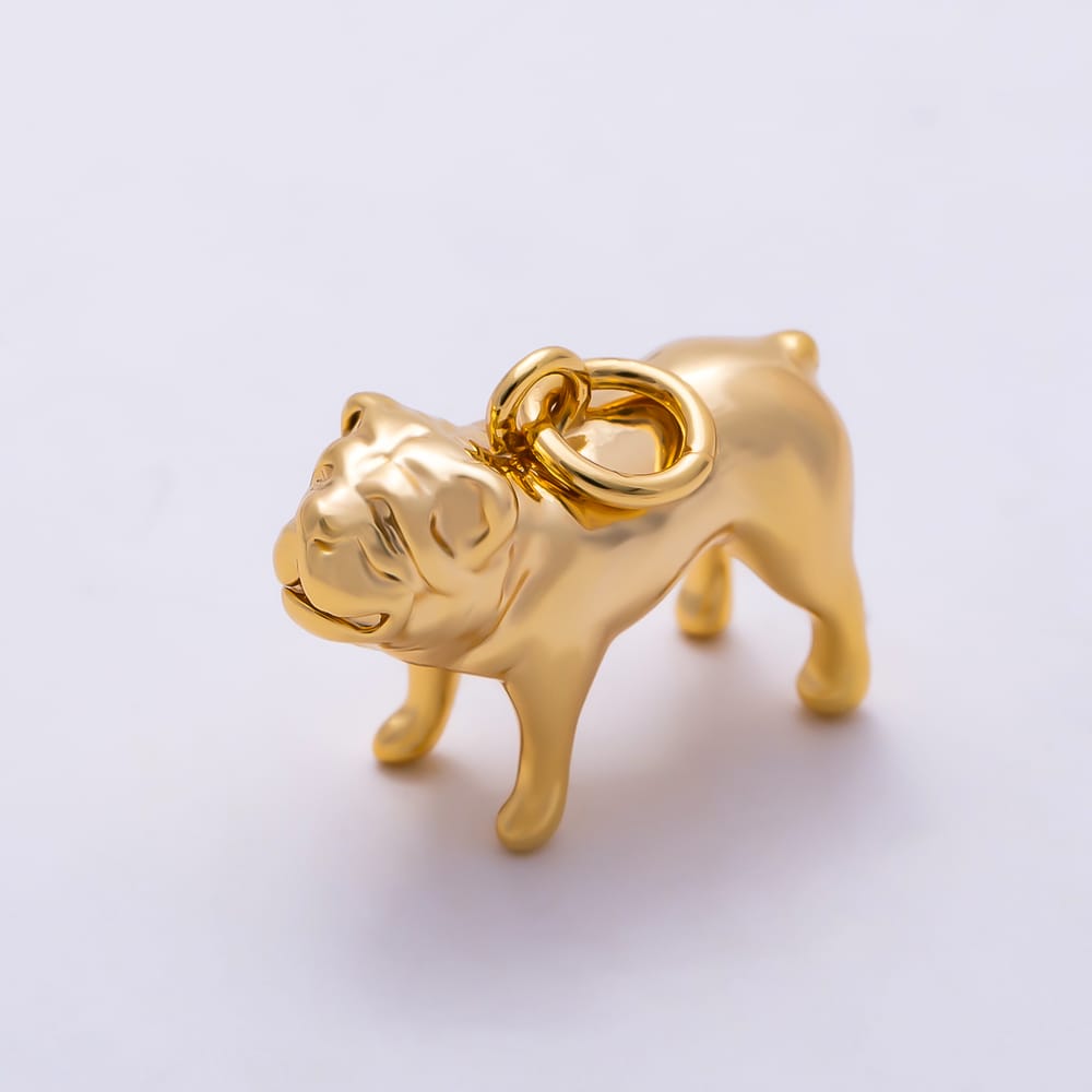 16K Gold Filled 17mm Plain 3D Standing Bulldog Animal Charm | Charms-02153
