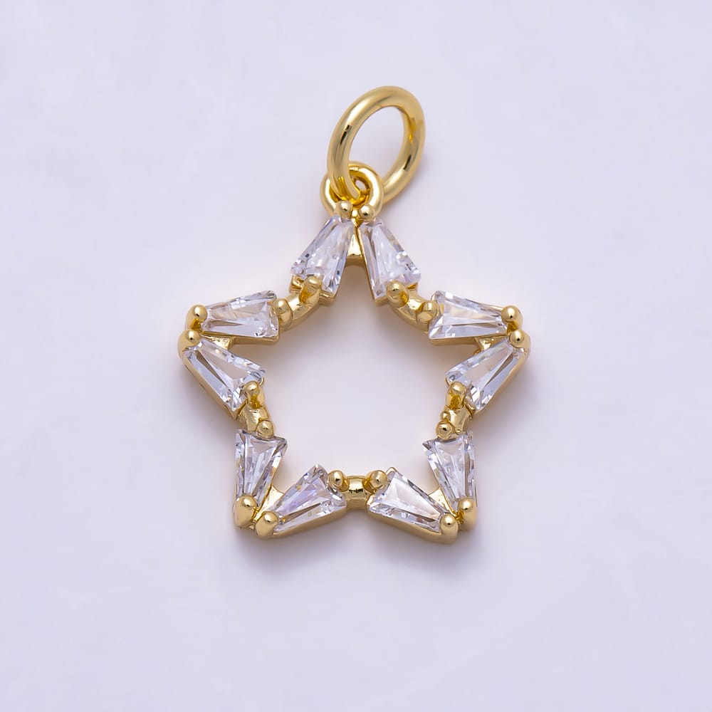 16K Gold Filled 27mm Baguette Clear CZ Celestial Openwork Star Charm | Charms-02154 - Charms-02155