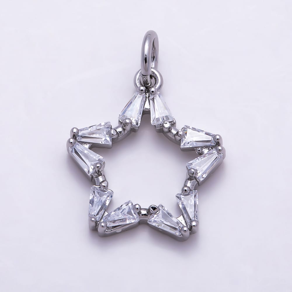 16K Gold Filled 27mm Baguette Clear CZ Celestial Openwork Star Charm | Charms-02154 - Charms-02155