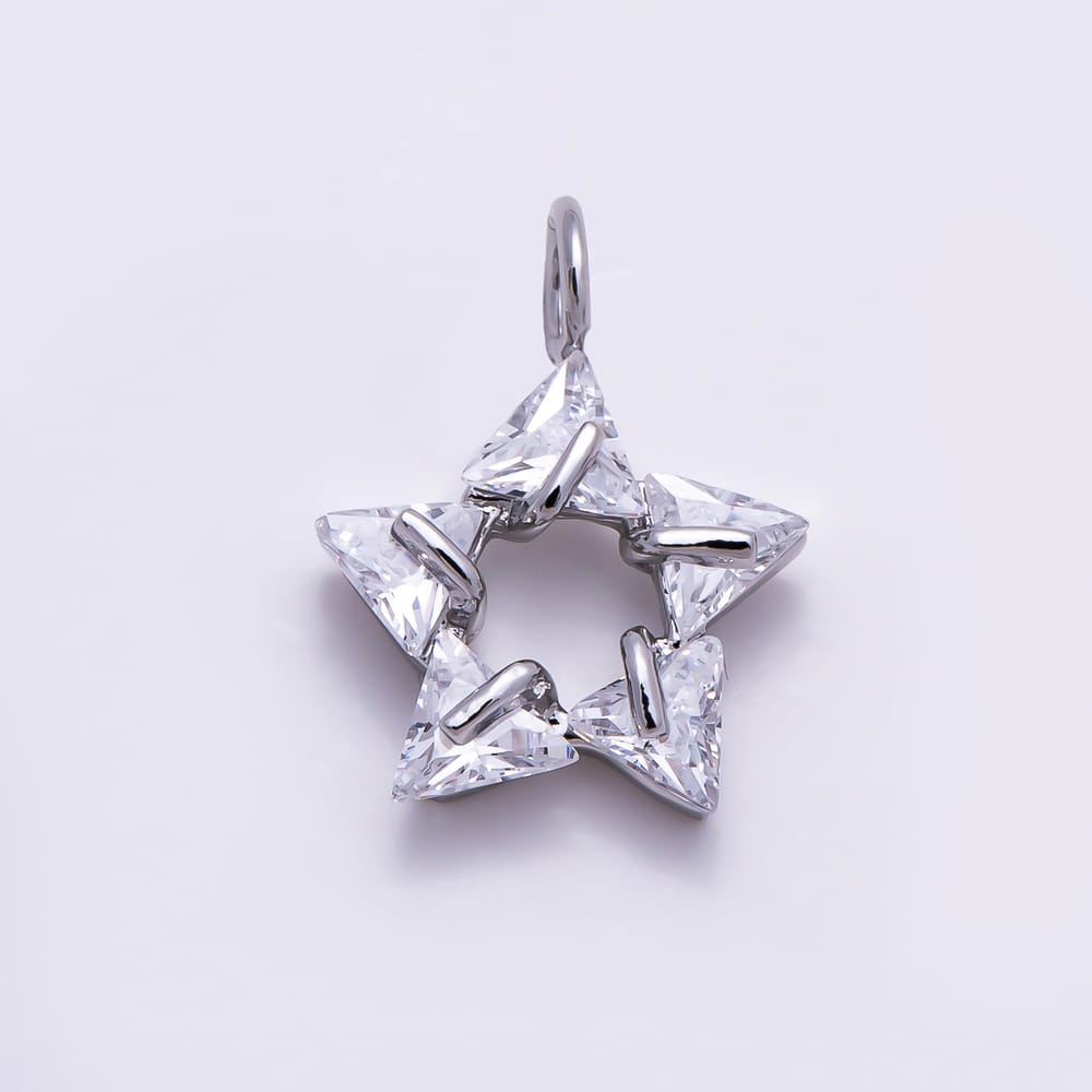 16K Gold Filled 13mm Trillion-Cut Clear CZ Hollow Pentagram Star Charm | Charms-02156 - Charms-02157