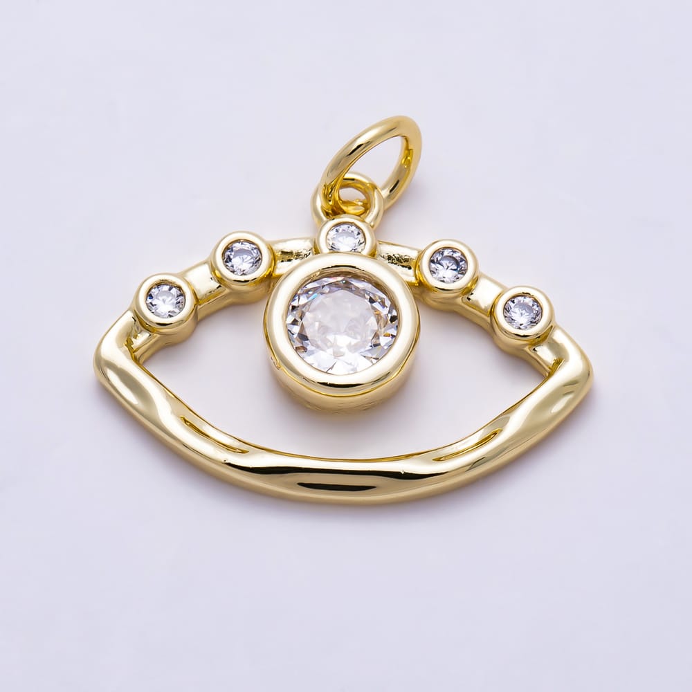 16K Gold Filled 20mm Bezel Set Clear CZ Openwork Evil Eye Religious Charm | Charms-02158