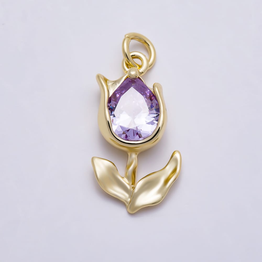 16K Gold Filled 21mm Colorful Pear Cut CZ Tulip Flower Charm | Charms-02159 - Charms-02161