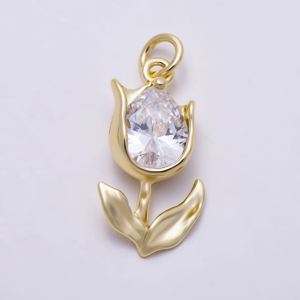 16K Gold Filled 21mm Colorful Pear Cut CZ Tulip Flower Charm | Charms-02159 - Charms-02161