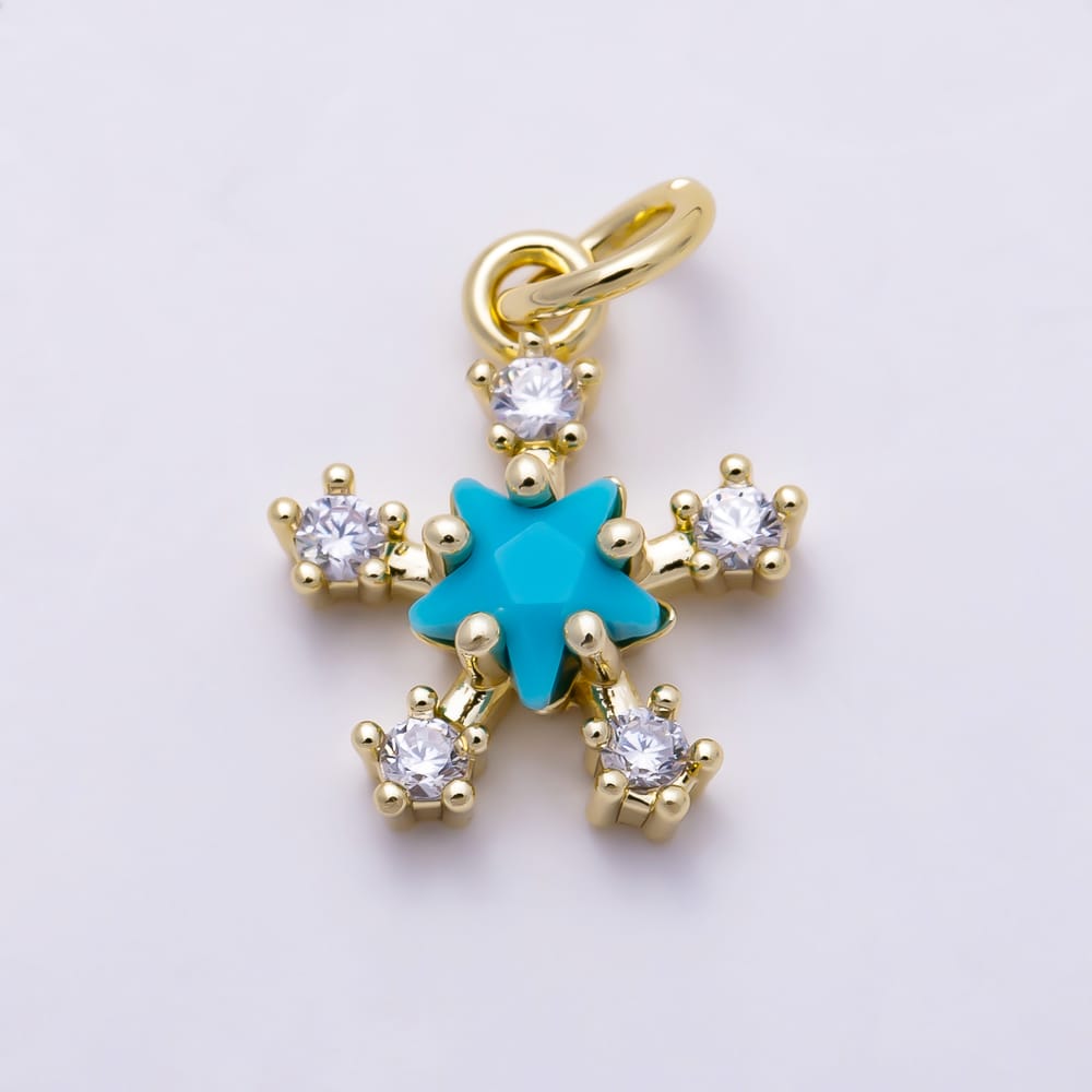 16K Gold Filled 13mm Turquoise Center & Prong Set Clear CZ Starburst Celestial Charm | Charms-02163 - Charms-02164