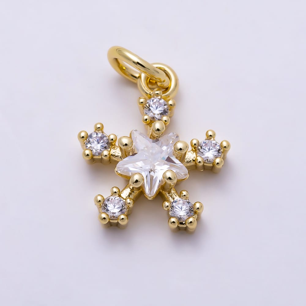 16K Gold Filled 13mm Turquoise Center & Prong Set Clear CZ Starburst Celestial Charm | Charms-02163 - Charms-02164