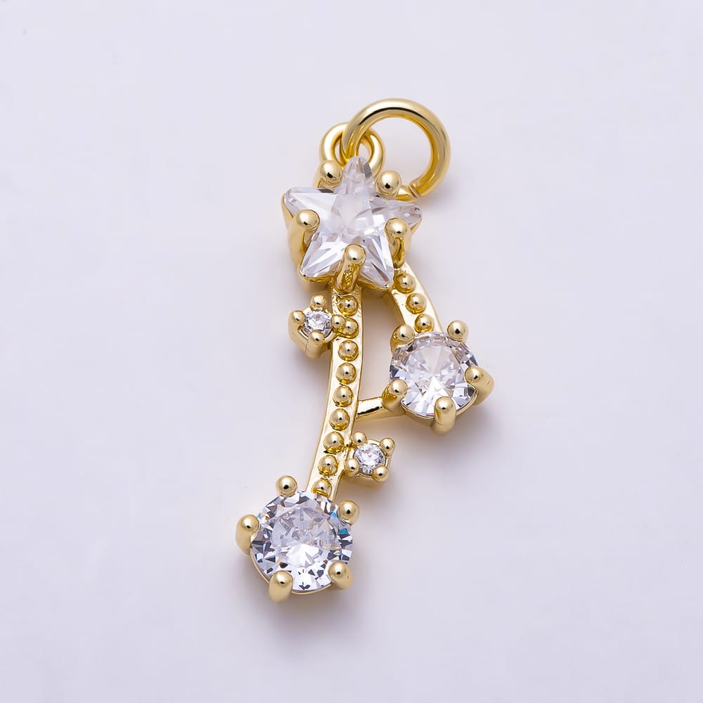 16K Gold Filled 23mm Celestial Shooting Star Clear CZ Cluster Charm | Charms-02166