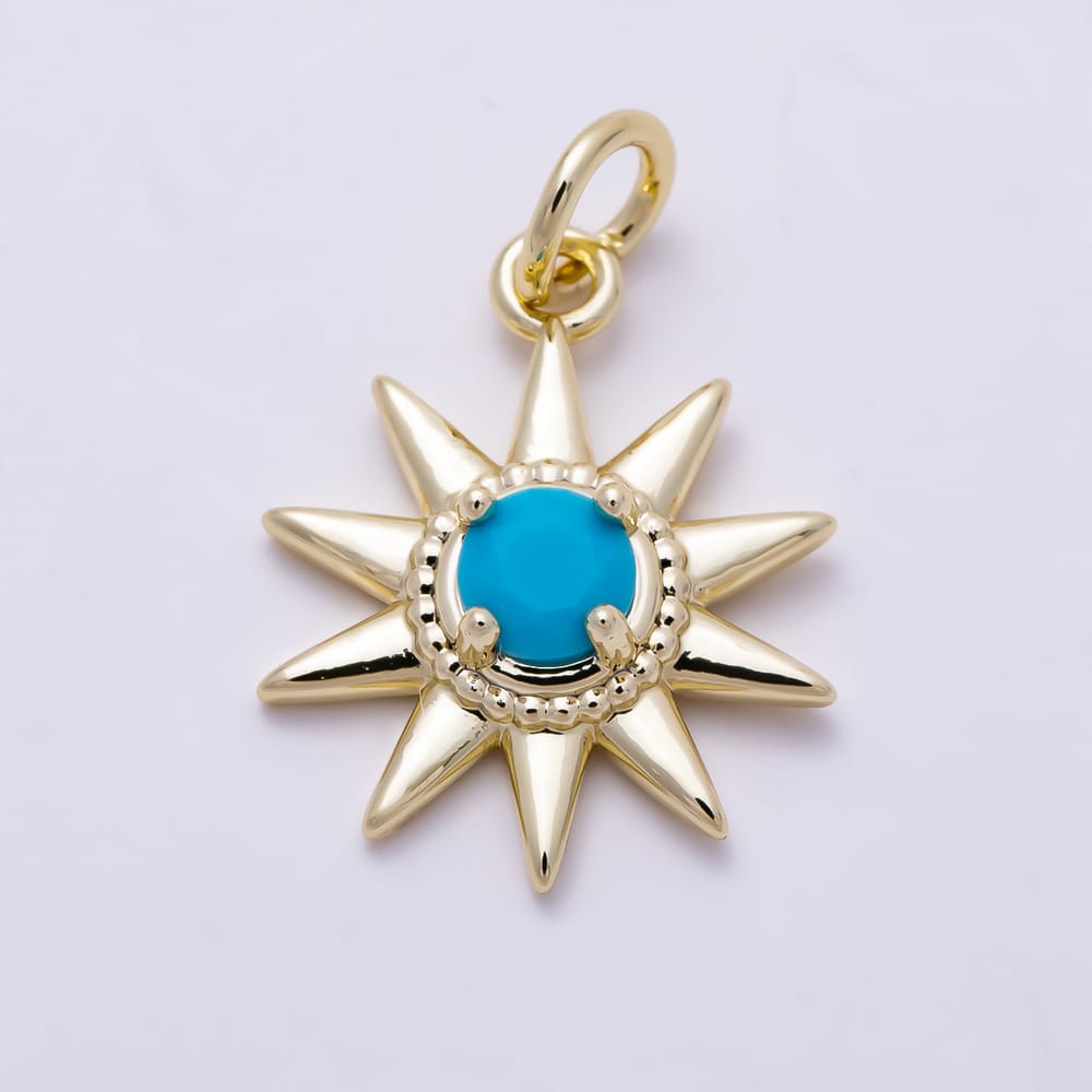 16K Gold Filled 16mm Turquoise CZ Celestial 10-Point Sunburst Charm | Charms-02167