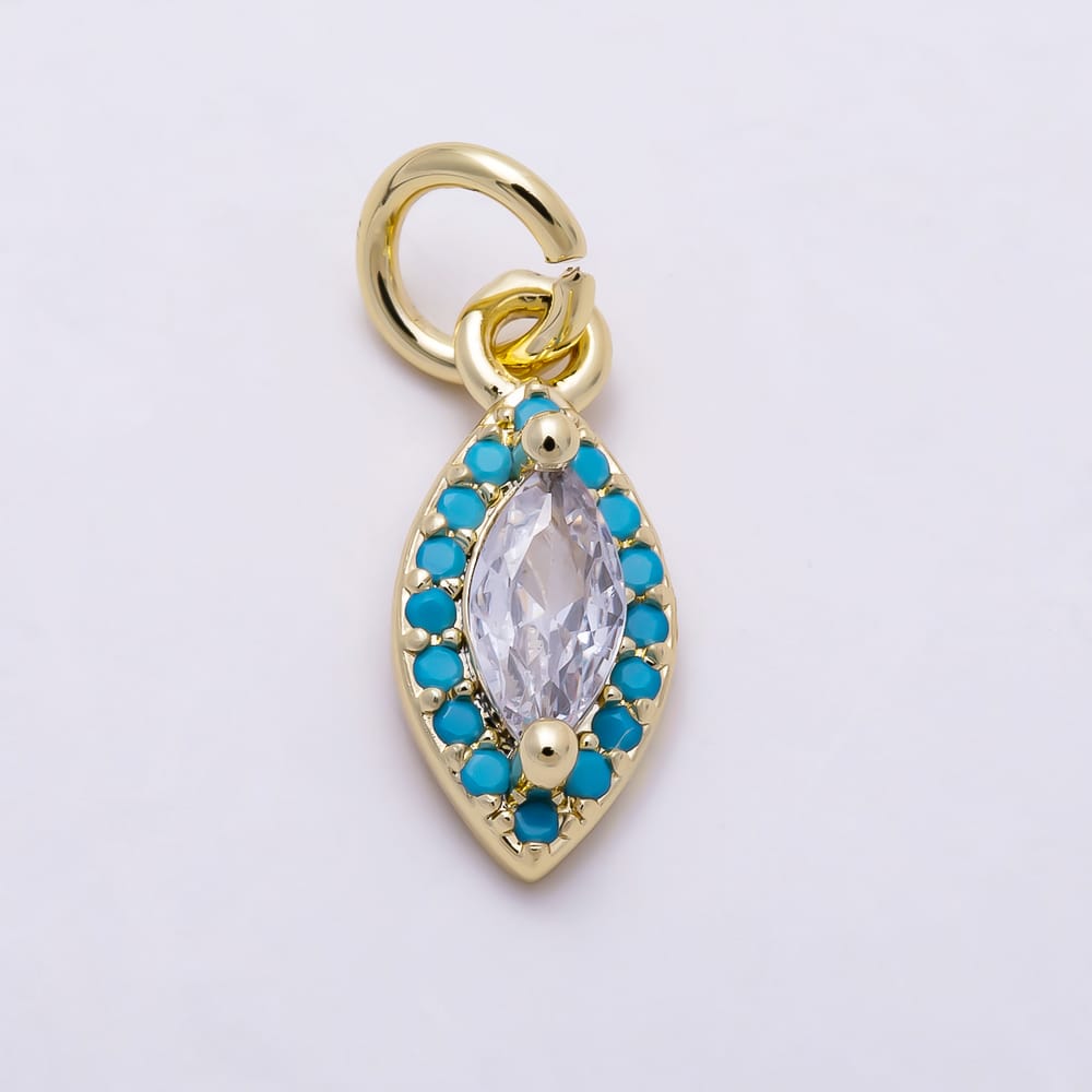 16K Gold Filled 12mm Marquise Evil Eye Clear CZ Turquoise Halo Charm | Charms-02173