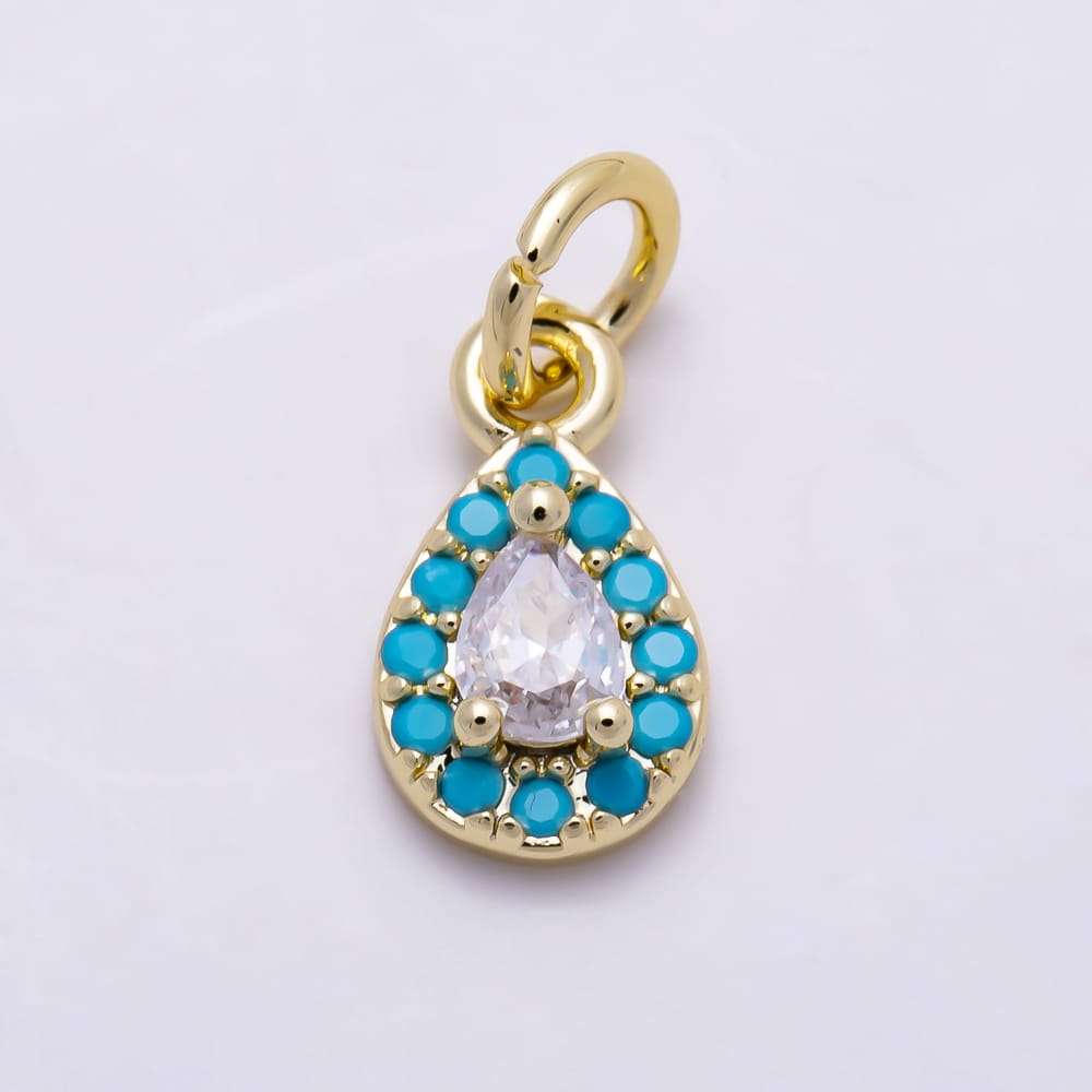 16K Gold Filled 11mm Pear Cut CZ Turquoise Teardrop Charm | Charms-02174