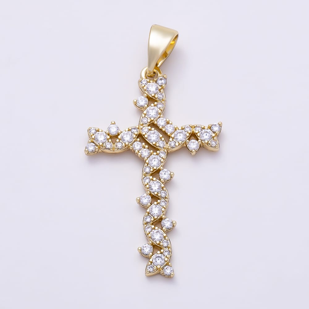 14K Gold Filled 35mm Micro Paved CZ Geometric Religious Cross Pendant | Charms-02184