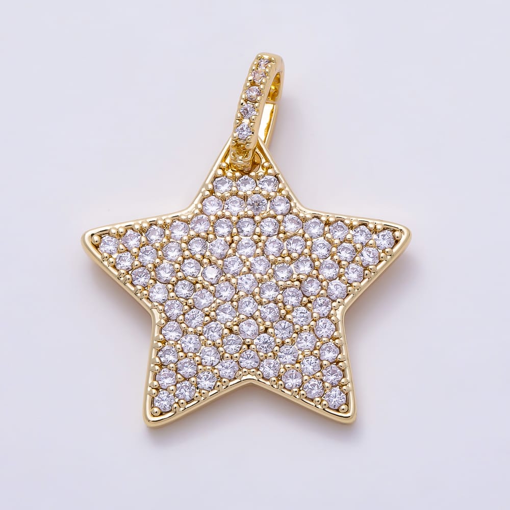 16K Gold Filled 22mm Micro Paved CZ Celestial Star Pendant | Charms-02192