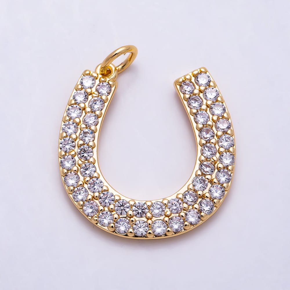 16K Gold Filled 20mm Double Row Clear Micro Paved CZ Horseshoe Lucky Charms | Charms-02202