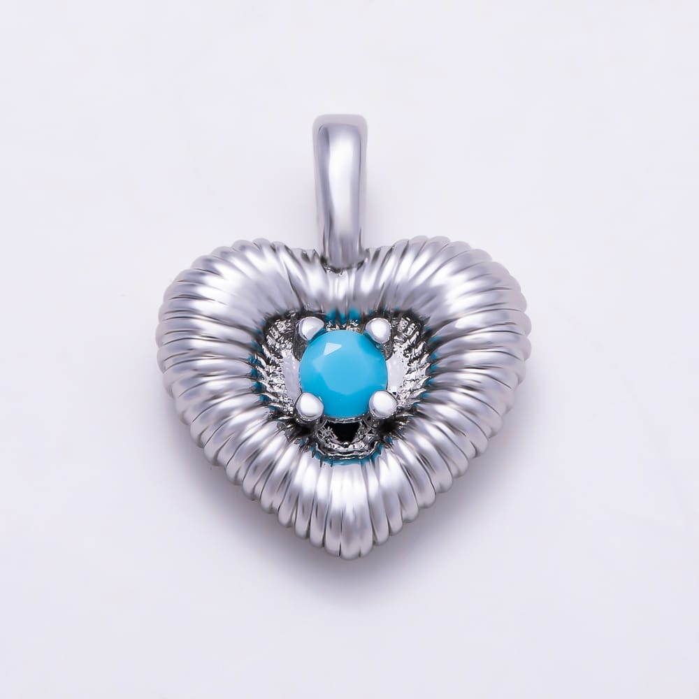 16K Gold Filled 16mm Turquoise Ribbed Geometric Heart Pendant in Gold & Silver | Charms-02204 Charms-02205