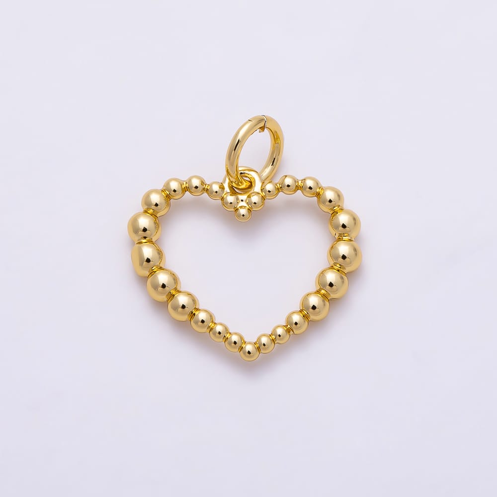 16K Gold Filled 15mm Open Gradient Beaded Bubble Love Heart Charm | Charms-02207