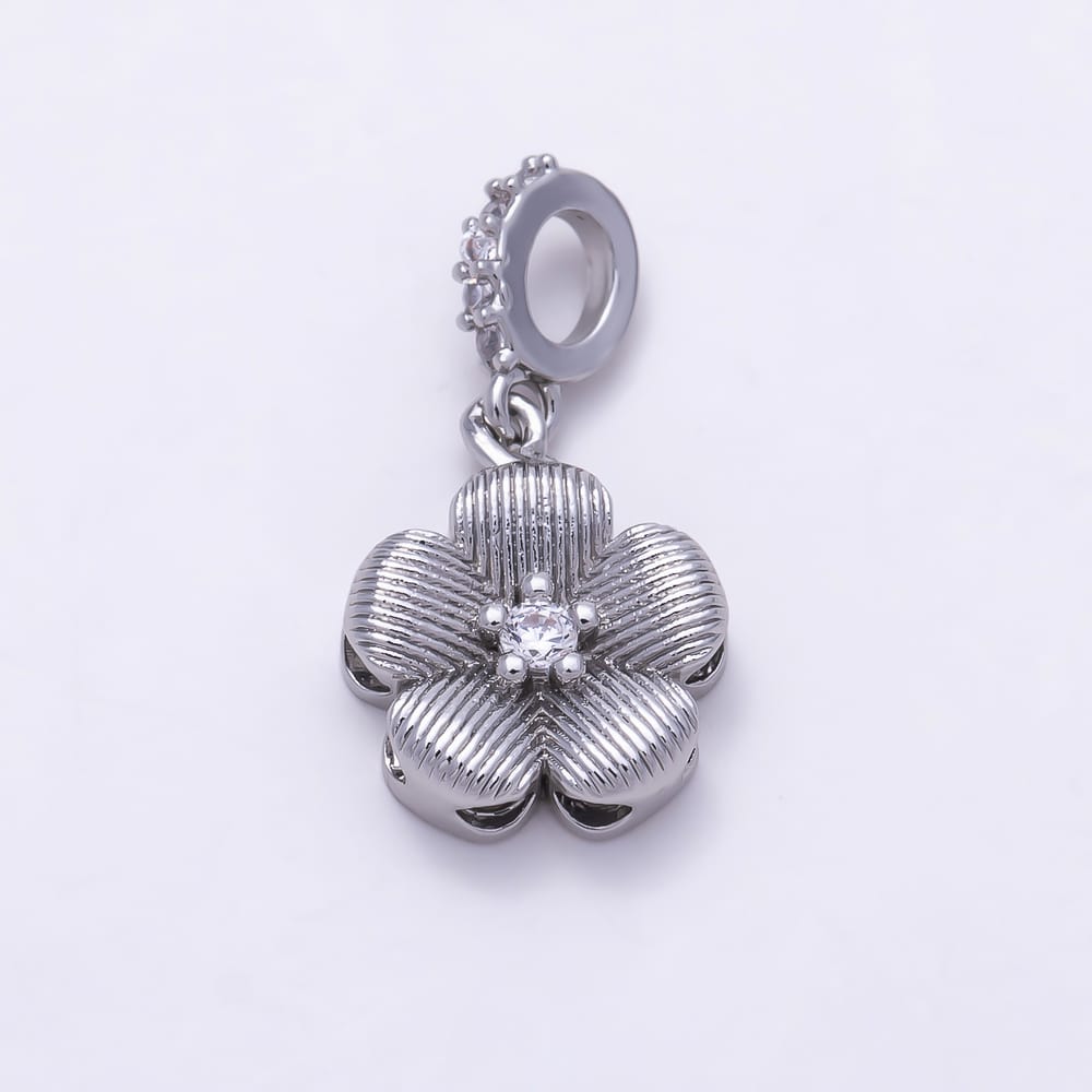 16K Gold Filled 12mm Slider Micro Paved CZ Textured 5-Petal Flower Charm | Charms-02209 - Charms-02210