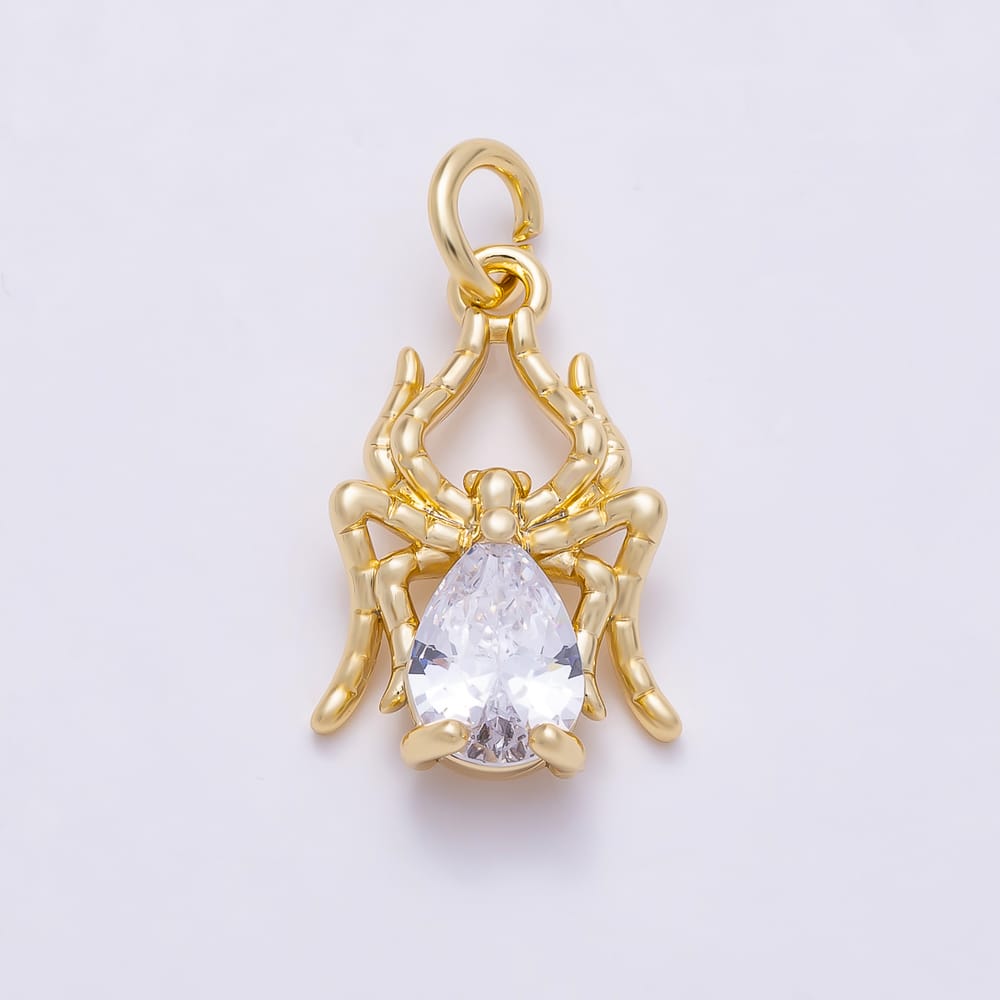 16K Gold Filled 15mm Clear CZ Teardrop Spider Insect Charm in Gold & Silver | Charms-02213 Charms-02214