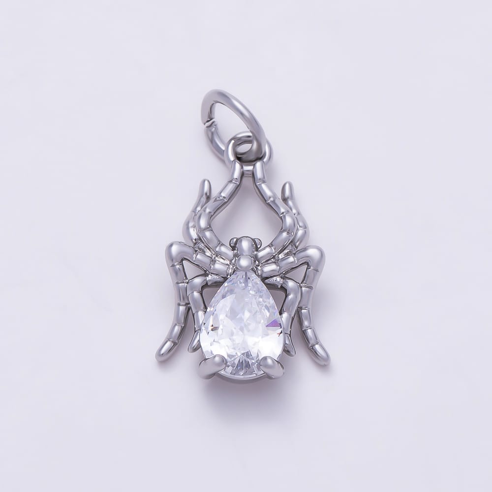 16K Gold Filled 15mm Clear CZ Teardrop Spider Insect Charm in Gold & Silver | Charms-02213 Charms-02214