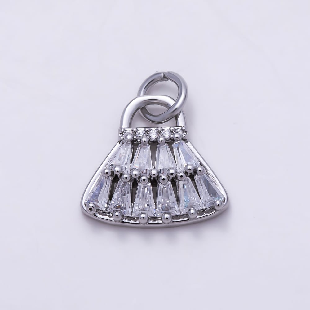 16K Gold Filled 12mm Baguette Micro Paved CZ Fan Bag Charm in Gold & Silver | Charms-02215 Charms-02216